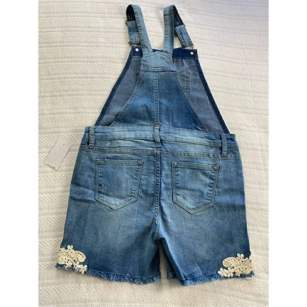 Vigoss Girls Large Crochet Hem Denim Shortall